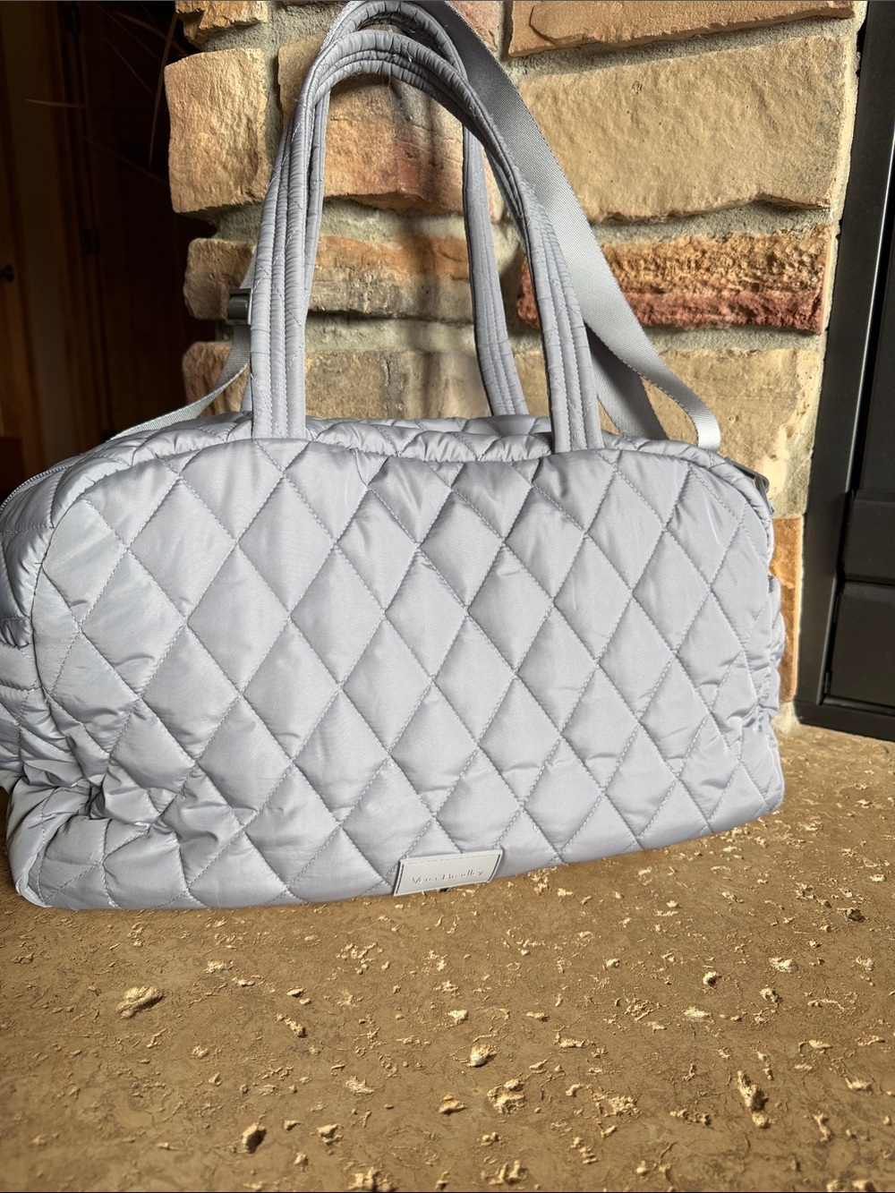 Vera Bradley Quilted Pale Gray Travel Bag Shoulder Strap, Dual Handles Trolley